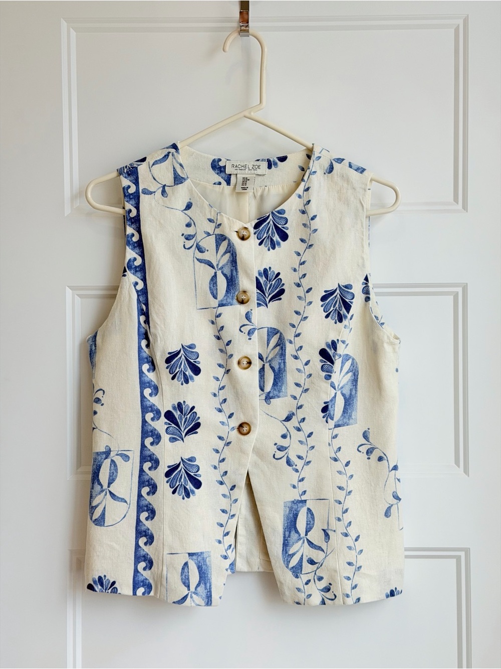 Rachel Zoe Cream Vest with Blue Botanical Print